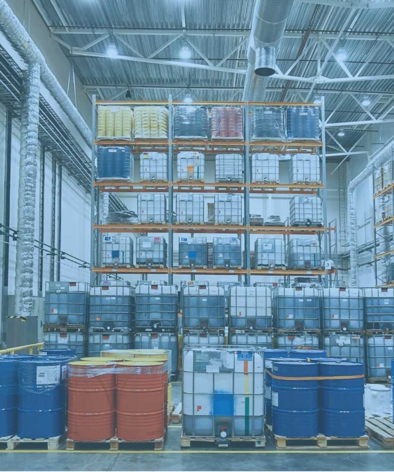 Warehouse full of chemical containers